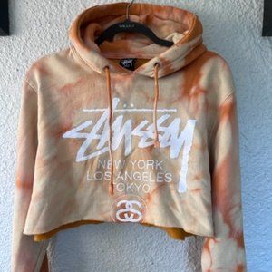 Stussy Acid Washed Burnt Orange Cropped Sweatshirt